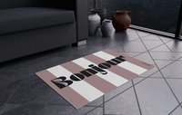 Premium AMÉLIE entrance doormat, striped design with "Bonjour" text, 80x50 cm, anti-slip, washable.